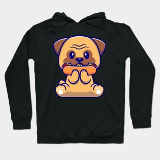 Cute Pug Dog Eating Hot Dog Cartoon Hoodie